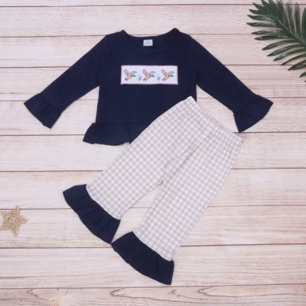 Boutique Mallard Ducks Long Sleeve Shirt & Ruffle Pants Girls Outfit